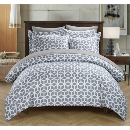 CHIC HOME Chic Home DS1315-US Callista Geometric Diamond Printed Reversible Duvet Cover Set - Grey - King - 3 Piece DS1315-US
